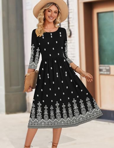 Zeagoo 3/4 Sleeve Women's Dress Casual Aline Summer Fall Midi Long Dresses