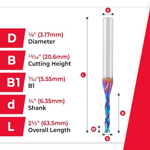 Amana Tool Spektra Extreme Tool Life Solid Carbide CNC Compression Spiral Router Bit 46176-K, 1/8 D x 13/16 CH x 1/4 Shank x 2-1/2 Inch Long