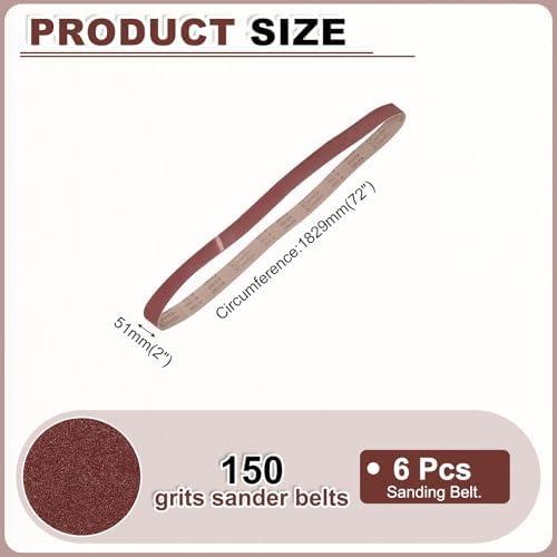 HARFINGTON 2 x 72 Inch Sanding Belts, 6 Pcs 150 Grits Aluminum Oxide