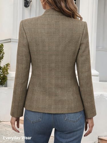 Mina Self 2026 Fall Women's Open Front Tweed Blazer,Plaid Fitted Jacket