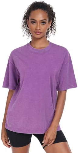 Womens Vintage Oversized T Shirts Acid Washed Baggy Cotton Tee Workout Gym Shirts Boyfriend Short Sleeve Tops