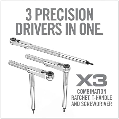 Real Avid X3 Ratcheting Screwdriver Set with 13 Bits, 3-in-1 Driver, T-handle & Extension - Includes 4 Hex 4 Torx 3 Metric 4 Standard Hex & Phillips