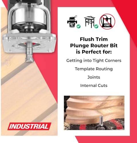 Amana Tool 47221-SFlush Trim Plunge Template1/4 D x 1/8 CH x 1/4 Inch SHKCarbide Tipped Router Bit with Mini 1/4 D Upper BB
