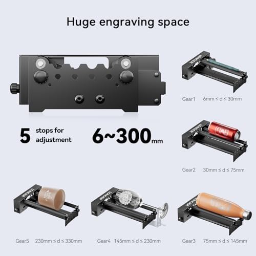 Longer Rotary Roller Series,Laser Engraver Rotary Roller, Y-axis Rotary Roller 360° Rotation for Laser Engraver Engraving Cylindrical Objects Tumblers Cans Cups Bottles, Adjustable Diameters 6-200mm