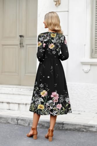 Zeagoo 3/4 Sleeve Women's Dress Casual Aline Summer Fall Midi Long Dresses