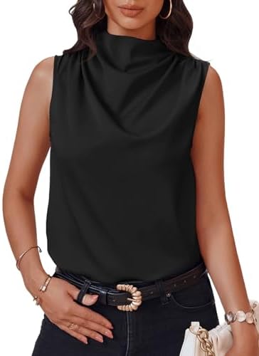 Cicy Bell Womens Mock Neck Satin Tank Tops Silky Business Casual Outfits