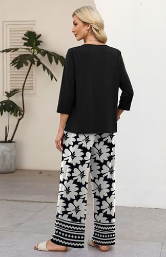 WIHOLL Two Piece Sets for Women 3/4 Length Sleeve Lounge Sets Summer Spring Vacation Travel Outfits Fashion Clothing