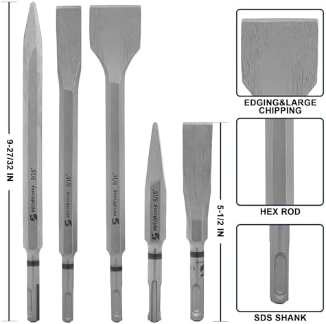 Rotary Hammer Drill Bits and Chisels Set, SDS Plus, 17PCS