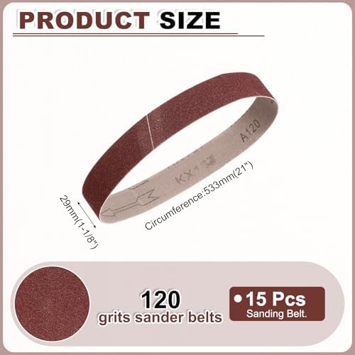 HARFINGTON 1-1/8 x 21 Inch Sanding Belts, 15 Pcs 120 Grits Aluminum Oxide