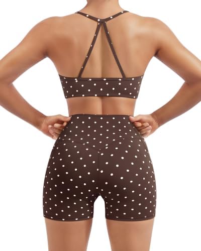 SUUKSESS Women 2 Piece Workout Sets Padded Halter Sports Bras High Waisted Biker Shorts with Pockets