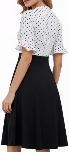 Mokayee Womens Summer V Neck Ruffle Short Sleeve Fit and Flare Knee Length Church Wedding Guest Dresses with Pockets