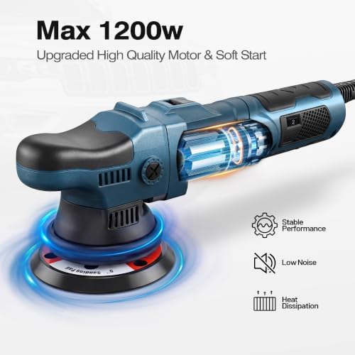 Buffer Polisher, 15mm Dual Action Random Orbital Polisher, 5 Inch/6 Inch Car Detailing Kit, 6 Variable Speed 2000-5200 RPM – Professional Car Buffer for Trucks and SUVs