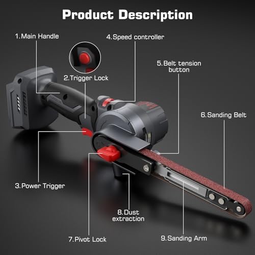 Brushless Cordless Detail Belt Sander Compatible with Milwaukee M18 (Battery Not Included), 2067 FT/Min High-Speed, 6-Speed Adjustable, 100° Pivoting Arm for Wood, Metal, Plastic