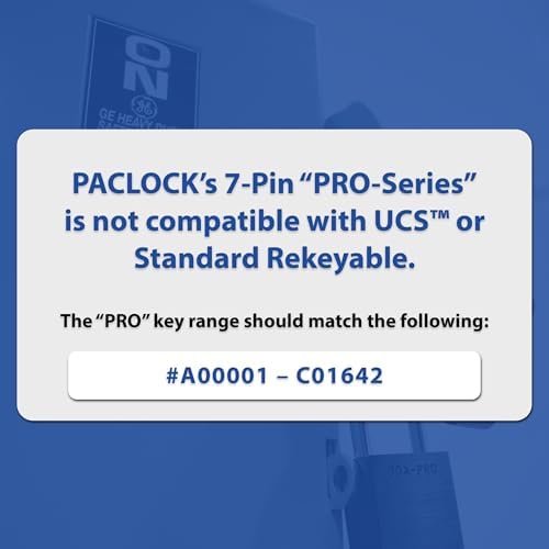PACLOCK's 90A-PRO Padlock, 1/4" Diameter Hard. Steel Shackle, 3/4" Tall, High Performance 7-Pin Cylinder w/ 1 Key, Keyed Alike, Black