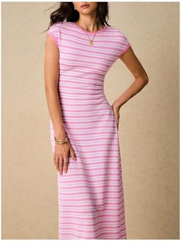 SOLY HUX Women's Striped Midi Dress Casual Work Knit Bodycon Summer Dresses