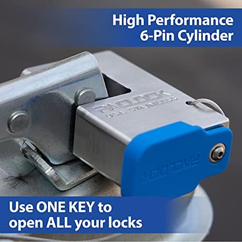 PACLOCK's 88-Series Shrouded Trailer Coupler Lock, UCS, High Performance 6-Pin Cylinder, Keyed Differently w/ 2 Keys, Stainless Steel