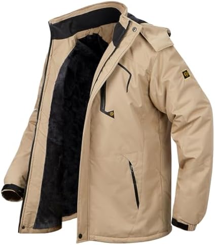 Men's Winter Ski Jacket Warm Fleece Waterproof Outdoor Mountain Hiking Windbreaker Hooded Snow Rain Coat
