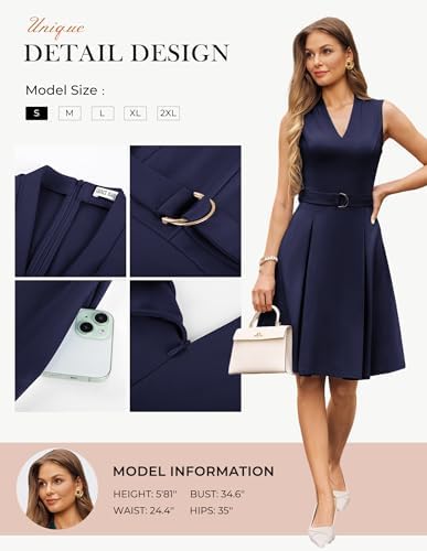 GRACE KARIN Women's Fit and Flare Work Business Dress with Belt
