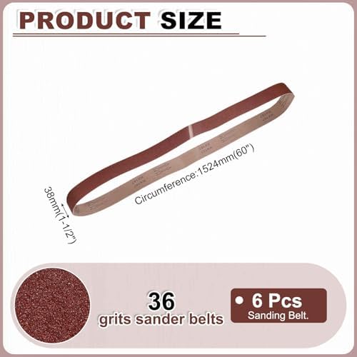 HARFINGTON 1-1/2 x 60 Inch Sanding Belts, 6 Pcs 36 Grit Aluminum Oxide Abrasive Belt Sander File Belt for Woodworking, Metal Polishing, Knife Sharpener