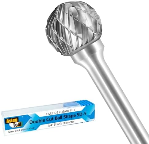 SD-5 Tungsten Carbide Burr Rotary File Ball Shape Double Cut with 1/4''Shank for Die Grinder Drill Bit