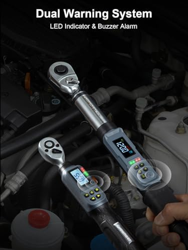 GROWNEER Digital Torque Wrench Set, 1/4" Drive 1.1-22.1 Ft-lbs/1.5-30Nm & 1/2'' Drive 7.38-147.5 Ft-lbs/10-200Nm Electronic Torque Wrench Combo with Buzzer & LED Indicator for Motor Car Repair