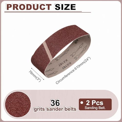 HARFINGTON 3 x 24 Inch Sanding Belts, 2 Pcs 36 Grits Aluminum Oxide Abrasive Belt Sander File Belt for Woodworking, Metal Polishing, Knife Sharpener