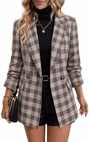 Mina Self 2026 Women's Fall Plaid Blazer Houndstooth Jacket Business Casual
