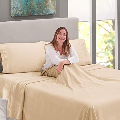 Jessica Sanders Premier 1800 Series 4pc Bed Sheet Set - Queen, Beige Cream, - Jessica Sanders Embroidery
