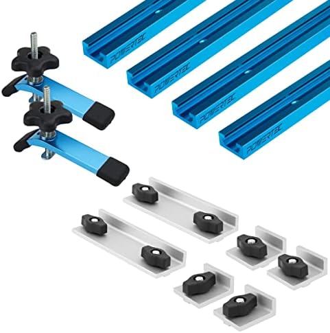 POWERTEC 71779 24" Double-Cut Profile T Track Kit, Including Long, Short & InLine Stops and 5-1/2" Hold Down Clamps, Pack of 1