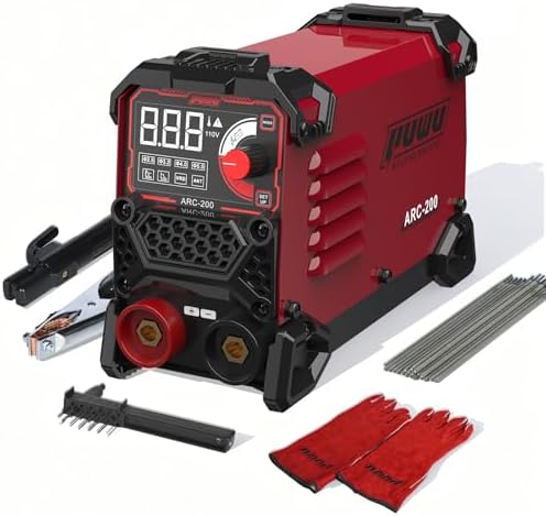 200Amp 110V Stick Welder，ARC/Lift TIG 2-in-1 Welder，Super MINI Portable Welding Machine，Synergic Control IGBT Inverter with Hot Start/VRD/Anti-Stick/ARC Force with 20PCS Rods and Gloves（RED）