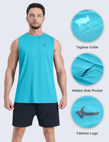 KPSUN Men's Quick Dry Workout Tank Top Summer Beach Shirt | UPF 50+ Sleeveless Gym Muscle Shirt with Hidden Pocket for Keys. Ideal for Gym Training, Outdoor Running, And Beach Workouts