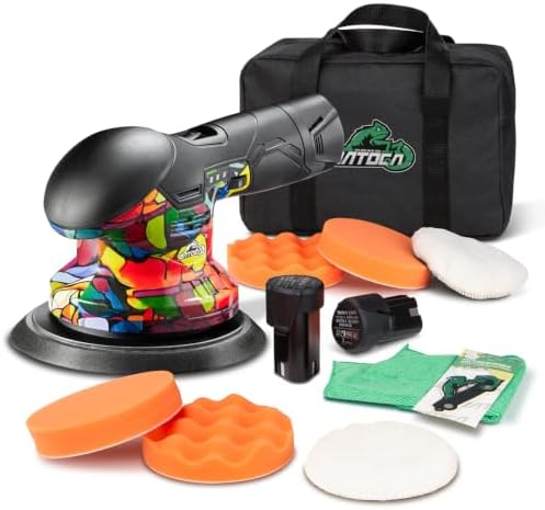 BATOCA 2026 S3 Cordless Car Buffer Polisher, 2x2.0Ah Lithium-ion Battery Powered Polisher with 6 Variable Speed, DA Orbital Buffer for Car Detailing, Polishing, Waxing, Camouflage Pattern Style