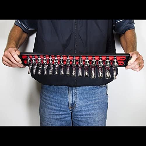 Ernst Manufacturing 19-Inch Socket Boss 2-Rail 1/2-Inch-Drive Twist-Lock Socket Organizer, Red (8454-A) - Made in USA