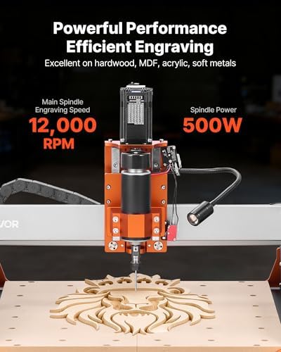 VEVOR CNC Router Machine, 500W Spindle, 3-Axis Wood Engraving Milling Machine, with Dual Linear Rails & Ball Screw, 15.75 x 15.75 x 3.74 in Working Area, Trim Router, for Wood Acrylic Carving Cutting