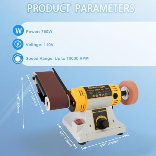 750W Jewelry Bench Polisher and Buffer Machine with Drill Chuck, Variable Speed Belt Sander & Rock Polisher, Professional Bench Grinder for Metal, Wood, Jade, Knives and Jewelry Crafting