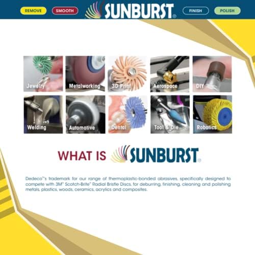 Dedeco Sunburst Radial Bristle Discs 12-Pack - 2" Curved - 3/8" Arbor - Yellow 80 Grit (Coarse) - Aluminum Oxide for Polishing & Finishing