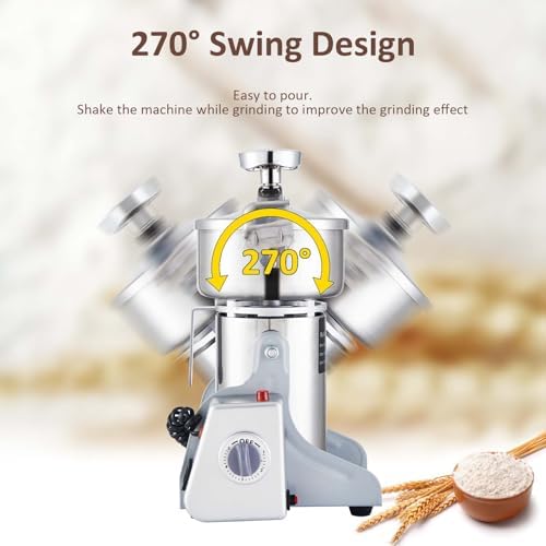 BI-DTOOL Electric Grain Mill Grinder 2800W Dry Material Grinding Machine 1000g Stainless Steel Pulverizer 36000r/min High-speed Grain Mill 270° swingable Superfine powder for Home and Commercial 1000g