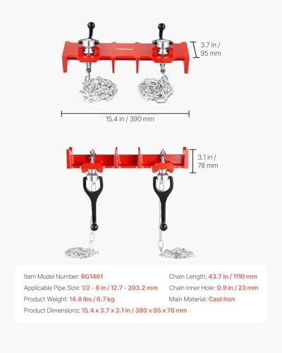 VEVOR Pipe Welding Vise, 1/2" to 8" Pipe Welding Clamp with Dual Chains & Crank Handles, Heavy-Duty Cast Iron Welding Vise for a Variety of Pipes