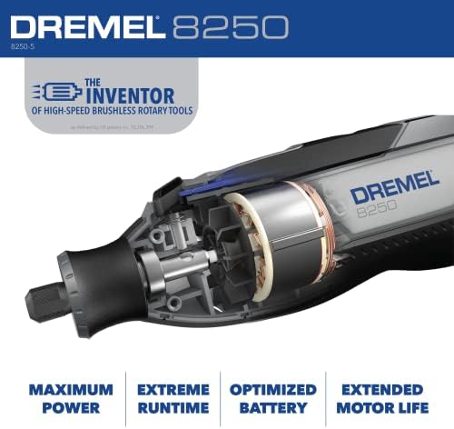 Dremel 8250-5 12V Lithium-Ion Variable Speed Cordless Rotary Tool with Brushless Motor - 5 Rotary Tool Accessories, 3Ah Battery, Charger, and Tool Bag