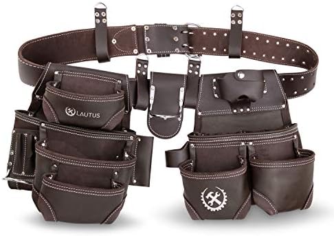 LAUTUS Oiled Tanned Rig Tool Belt/Pouch/Bag, Carpenter, Construction, Framers, Handyman, Electrician
