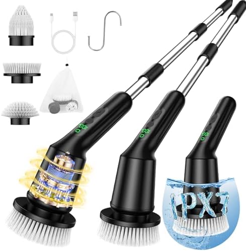 Electric Spin Scrubber for Bathroom, Shower Scrubber with Long Handle