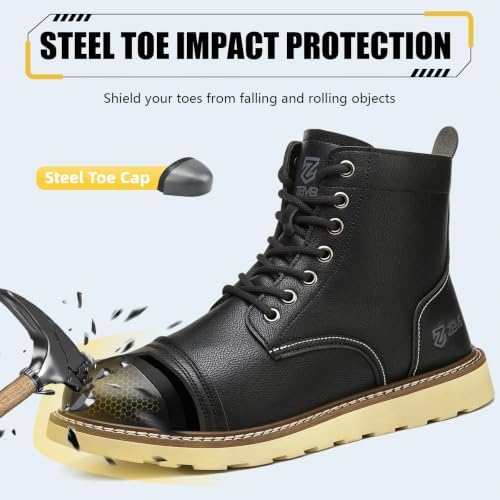 Steel Toe Boots for Men & Women,Slip On Work Boots for Construction