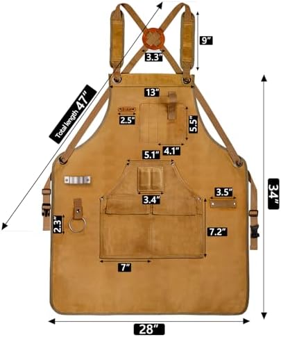 Woodworking Apron for Men, Shop Apron Bib Work Apron with 9 Tool Pockets