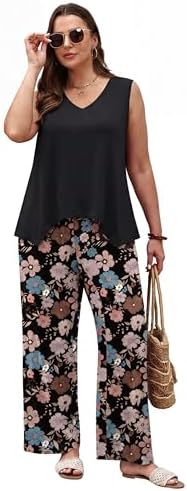 WIHOLL Two Piece Sets for Women Dressy Lounge Sets Summer Outfits Cruise Travel Beach Vacation Casual Wide Leg Pants Set