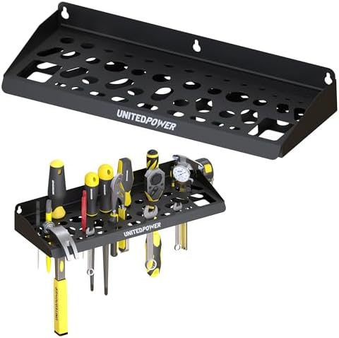 UNITEDPOWER Wall Mount Tool Storage Rack, Screwdriver Holder, Pliers Organizer, Wrench Utility Shelf, 51 Holes for Variety of Small Hand Tools, Workshop, Shed, Garage, Home