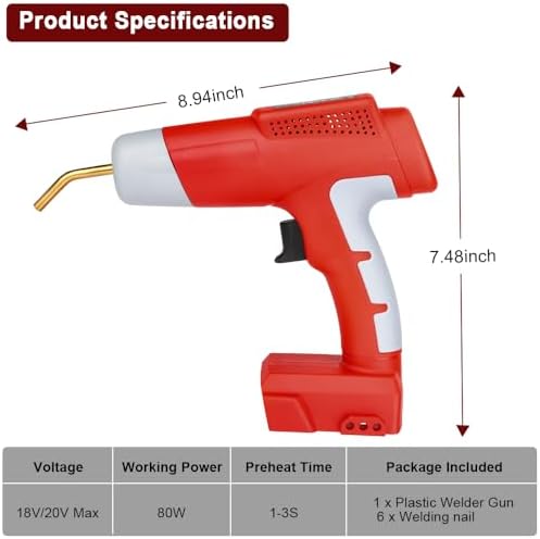 Choerinton Plastic Welder Compatible with Milwaukee 18V Lithium Battery, with 600PCS Staples, Pure Copper Transformer, Rapid Heating, Plastic Welding Kit for Car Bumper, Dashboard & Repair(No Battery)