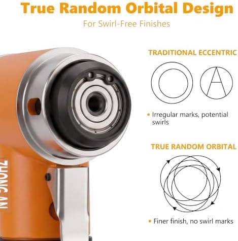 2 & 3 Inch Random Orbital Air Sander, 13,000 RPM Pneumatic DA Mini Sander with Polishing Pads and Sanding Discs, Air Polisher Tool for Auto Detailing, Woodworking, Orange