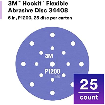 3M Hookit Flexible Abrasive Disc 270J, 34408, 6 in, Dust Free, P1200, 25 disc per carton