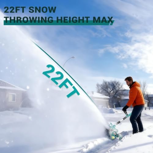 17" 40V Brushless Electric Snow Shovel, Cordless Wheeled Snow Thrower with 2×4.0Ah Batteries, 8" Depth, 22FT Throw, Adjustable Handle, for Driveway, Deck, Steps & Winter Outdoor Snow Clearing