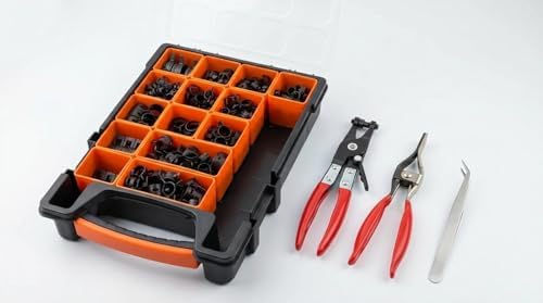 355PCS 17 Sizes Spring Band Hose Clamps Assortment with Two Pliers Tool